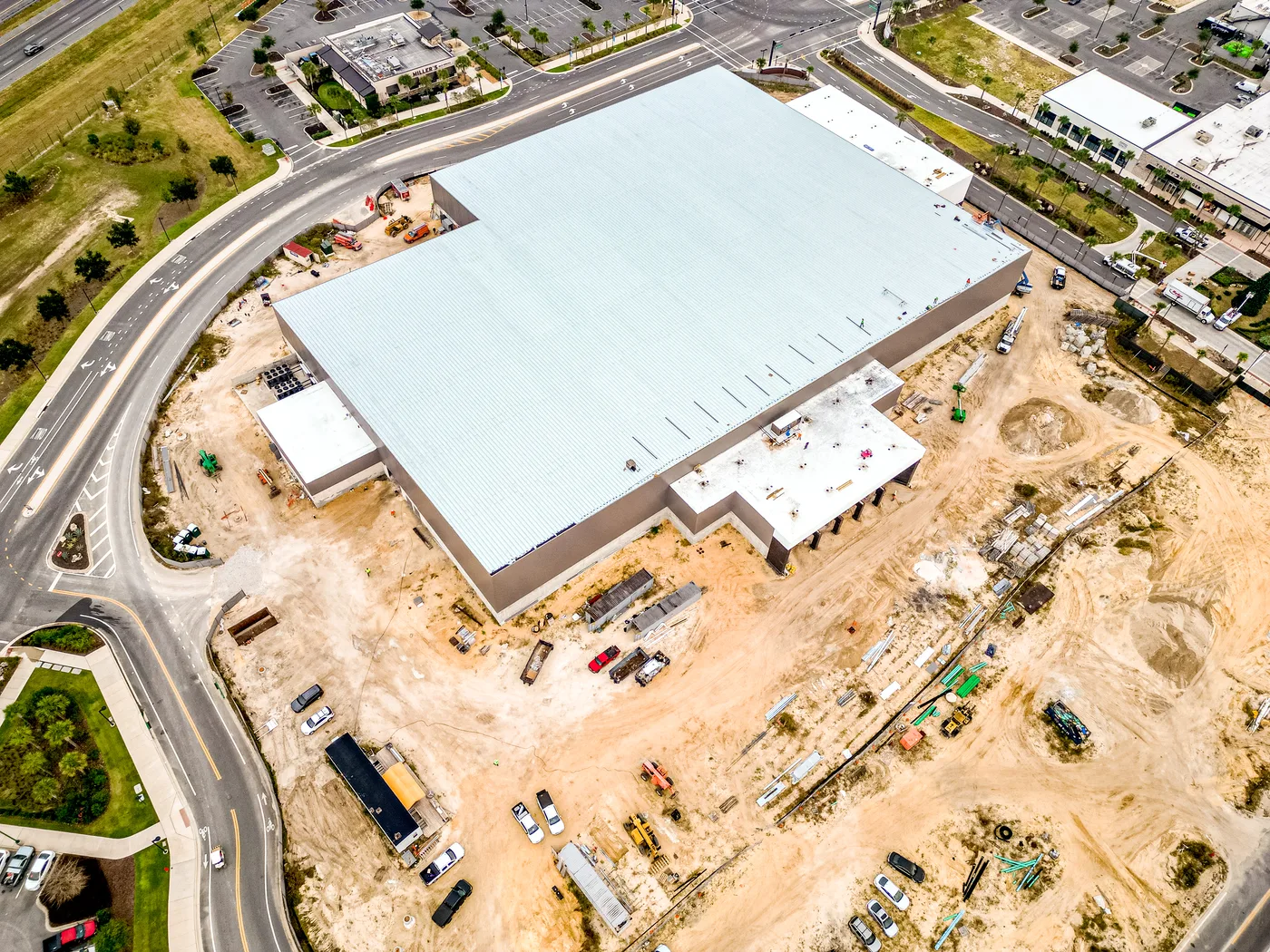 Aerial view of a commercial building under construction in Gainesville, FL with CCS Mechanical HVAC scope in progress