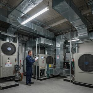 Modern HVAC system in a commercial building highlighting energy efficiency and optimization