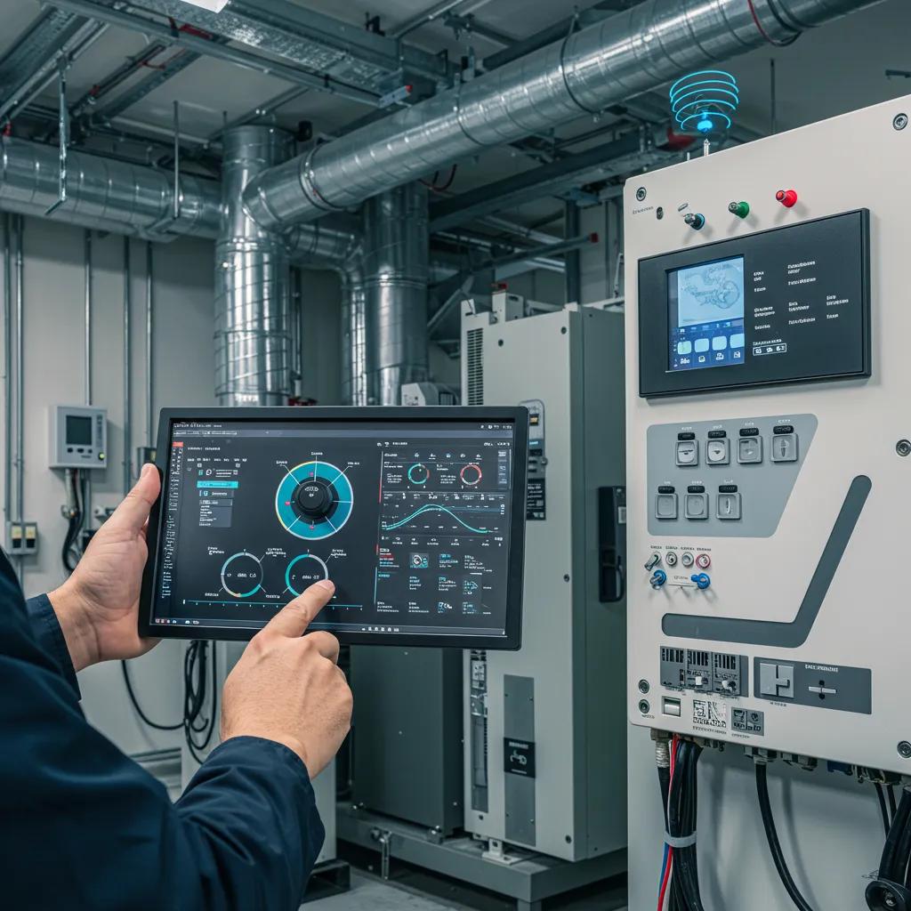 A skilled technician expertly monitoring Building Automation System (BAS) controls, ensuring seamless HVAC integration and optimal facility performance.